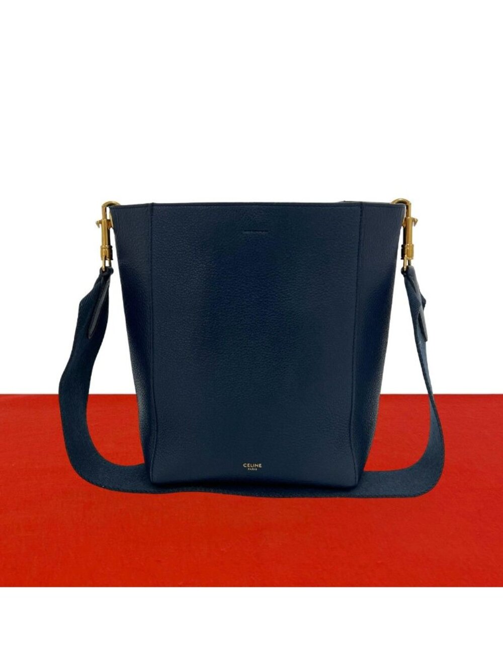 Celine Sangles Bucket Small Leather Shoulder Bag Cross Navy